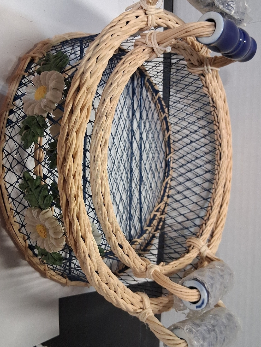 Two Blue Wicker Baskets with Daisy Accents - Picture 6 of 8